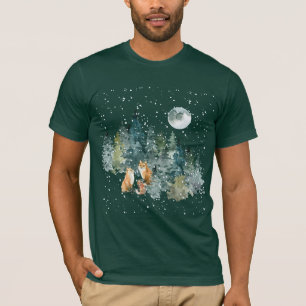 Camiseta Bosque familiar de zorros bajo la nieve de luna ll