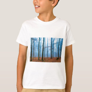 Camiseta Bosque mágico en la niebla en azul y naranja