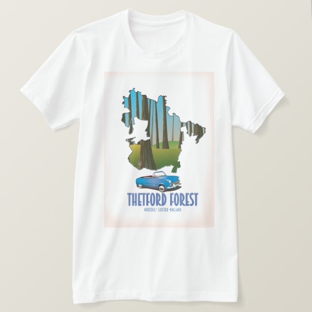 Camiseta bosque Thetford norfolk suffolk inglaterra mapa (Anverso del diseño)