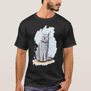 Camiseta Bosquejo Artístico a Mano de un Gato Británico de