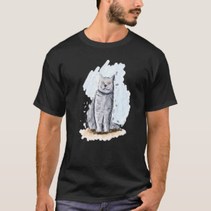 Camiseta Bosquejo Artístico a Mano de un Gato Británico de