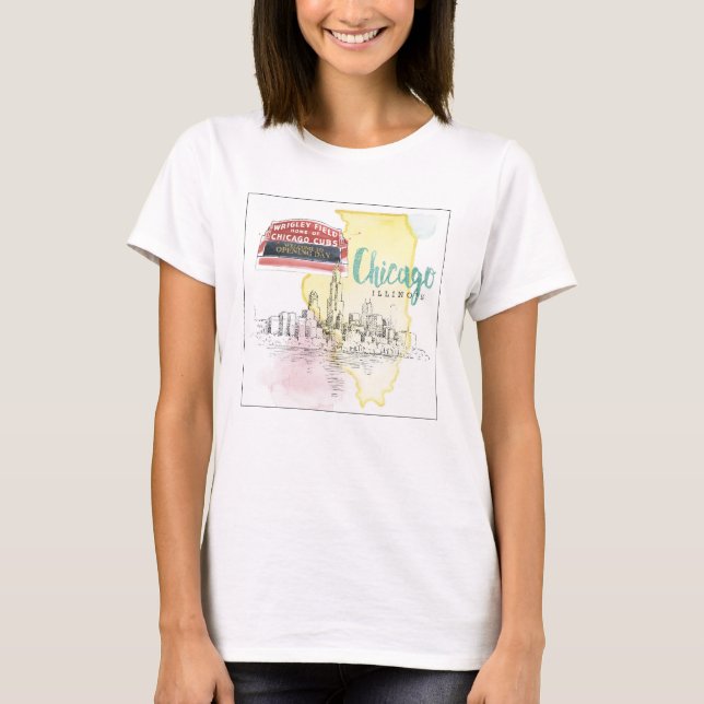 Camiseta Bosquejo de la acuarela de Chicago, Illinois el | (Anverso)