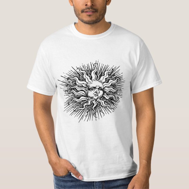 Camiseta Bosquejo Vintage del Sol Místico (Anverso)
