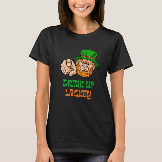 Camiseta Boss Leprechaun Says Drink Up Lackey and Pointing  (Anverso)