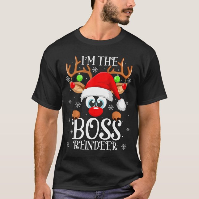 Camiseta Boss Reindeer Christmas Family Matching Group Funn (Anverso)