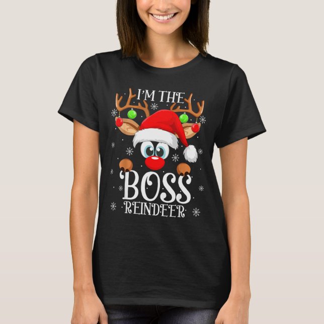Camiseta Boss Reindeer Christmas Family Matching Group Funn (Anverso)