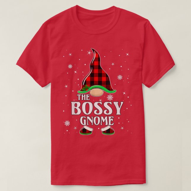 Camiseta Bossy Gnome Búfalo Plaid Familia Matanza Christma (Diseño del anverso)