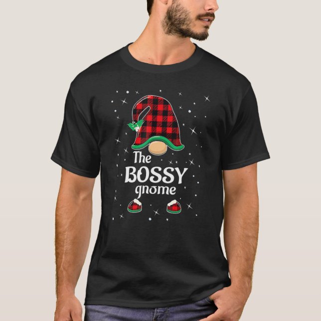 Camiseta Bossy Gnome Buffalo Plaid Matching Family Christma (Anverso)
