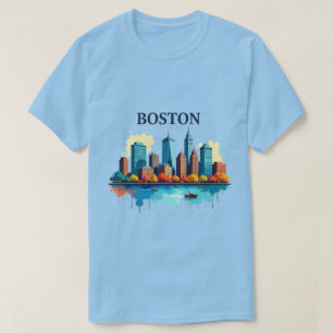 Camiseta Boston Ma Ciudad Acuarela del horizonte de Bosto