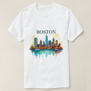 Camiseta Boston Ma Ciudad Boston Skyline Acuarela
