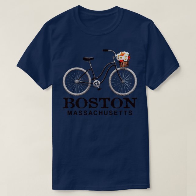 Camiseta Boston Massachusetts Bicicleta Flores Cesta Verano (Diseño del anverso)