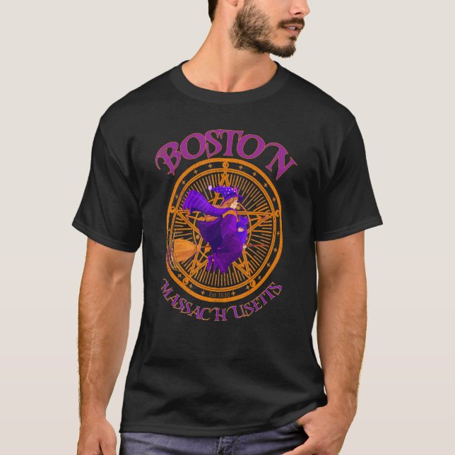 Camiseta Boston Massachusetts Est 1630 Vintage Witch Souven (Anverso)