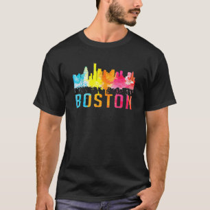 Camiseta Boston Massachusetts Retro Watercolor Skyline Souv