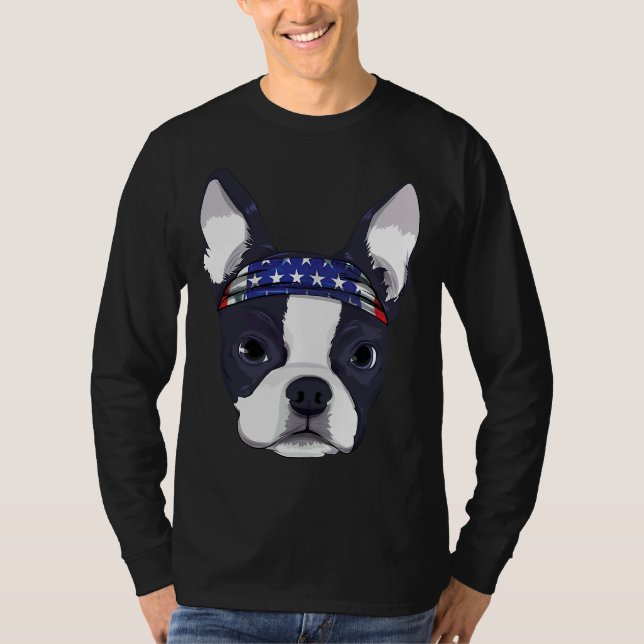 Camiseta Boston Terrier 4 De Julio Bandera Estadounidense B (Anverso)