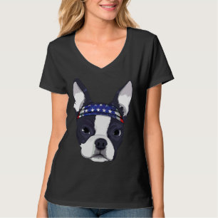 Camiseta Boston Terrier 4th Of July American Flag Bandana