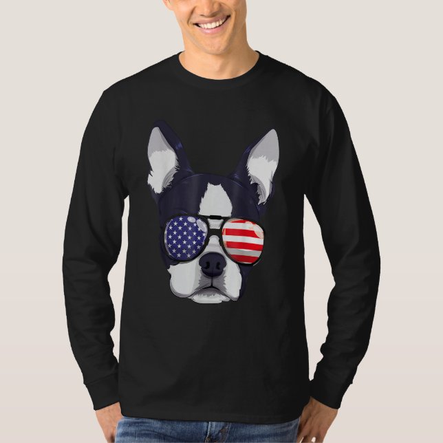 Camiseta Boston Terrier 4th Of July American Sunglass Boys  (Anverso)