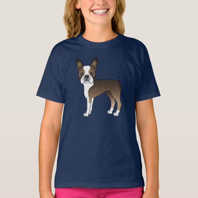 Camiseta Boston Terrier atigrado y blanco perro de dibujos  (Anverso)