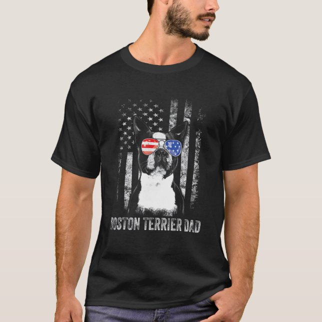 Camiseta Boston Terrier Bandera Estadounidense 4 De Julio P (Anverso)