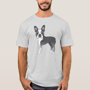 Camiseta Boston Terrier Blanco y Azul Perro de Dibujos Anim