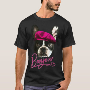 Camiseta Boston Terrier Bonjour Corazón Rosado Francés