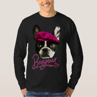Camiseta Boston Terrier Bonjour Corazón Rosado Francés