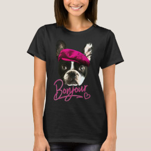Camiseta Boston Terrier Bonjour Corazón Rosado Francés
