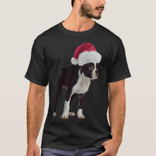 Camiseta Boston Terrier Cachorro Santa Claus Feliz Navidad 