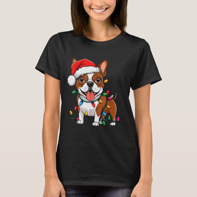 Camiseta Boston Terrier Christmas Lights Xmas Dogs Men Wome (Anverso)