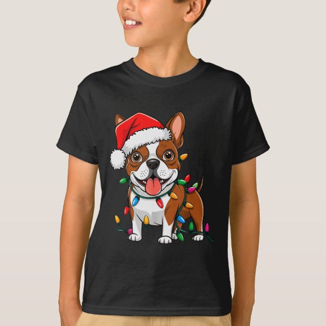 Camiseta Boston Terrier Christmas Lights Xmas Dogs Men Wome (Anverso)