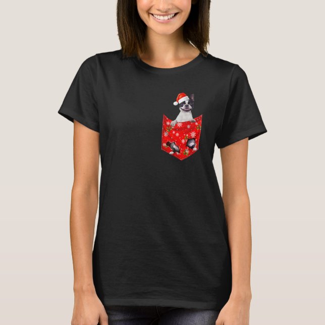 Camiseta Boston Terrier Christmas Pocket for Boston (Anverso)