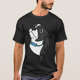 Camiseta Boston Terrier Con Azulejos De Bow De Punto Azul