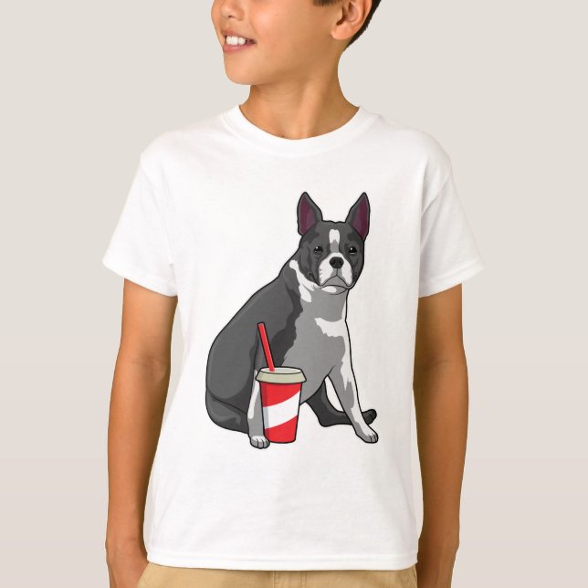 Camiseta Boston Terrier con bebida (Anverso)