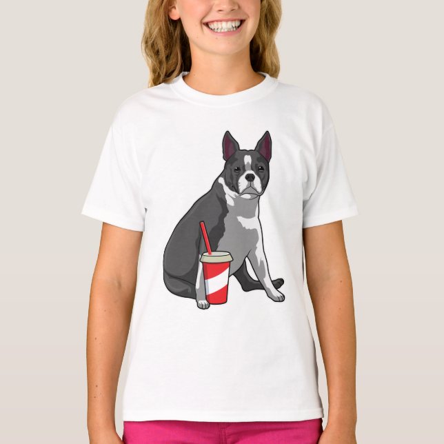 Camiseta Boston Terrier con bebida (Anverso)
