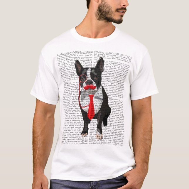 Camiseta Boston Terrier con el taco rojo y el bigote 2 (Anverso)