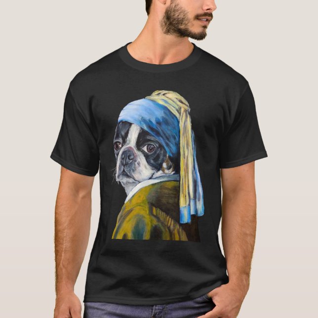 Camiseta Boston Terrier Con La Perla Ganando Largo (Anverso)