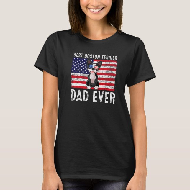 Camiseta Boston Terrier Dad Usa Bandera Estadounidense Bost (Anverso)
