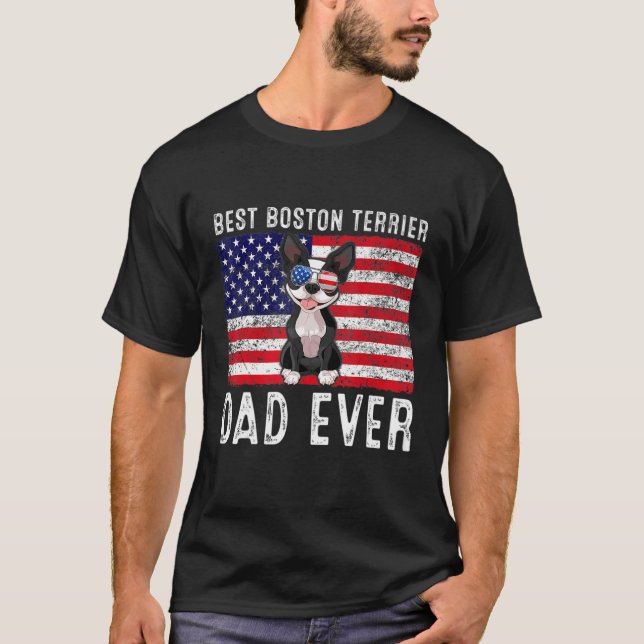 Camiseta Boston Terrier Dad Usa Bandera Estadounidense Bost (Anverso)
