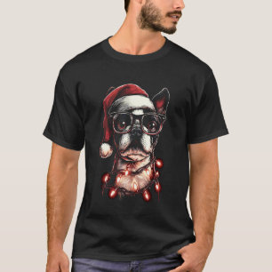 Camiseta Boston Terrier de Navidad con gafas sombrero de Sa