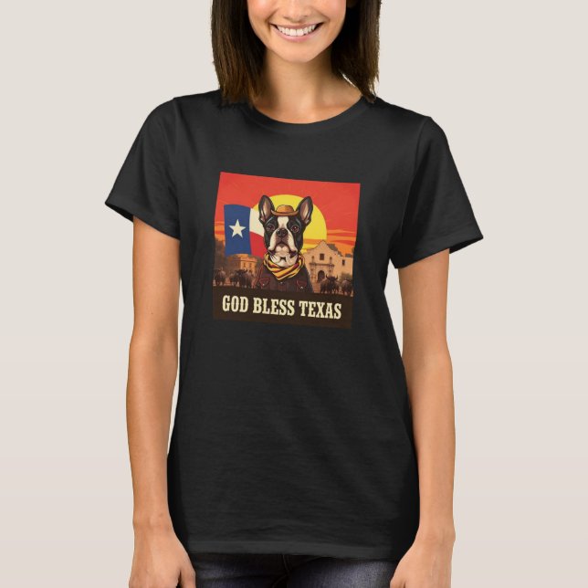 Camiseta Boston Terrier Dios Bendiga Texas (Anverso)