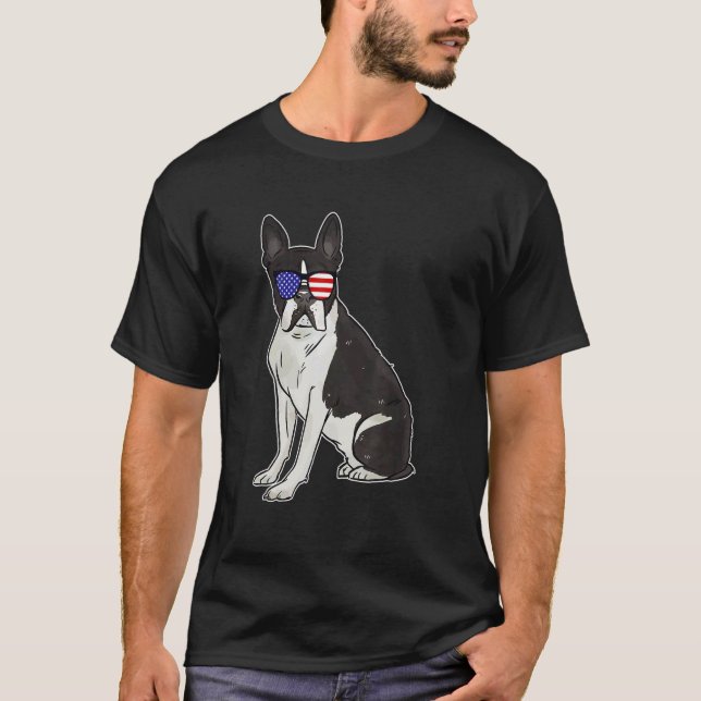 Camiseta Boston Terrier Dog 4 De Julio Bandera De Los Eeuu  (Anverso)