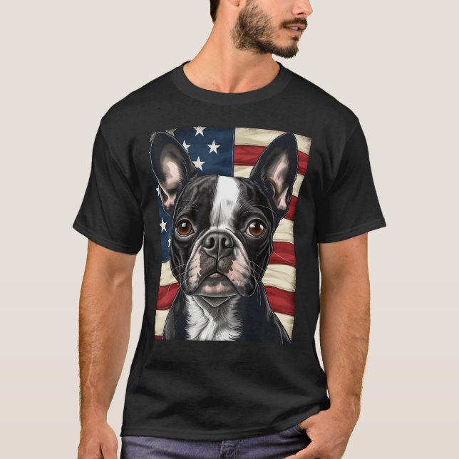 Camiseta Boston Terrier Dog American Flag 4th of July Patri (Anverso)