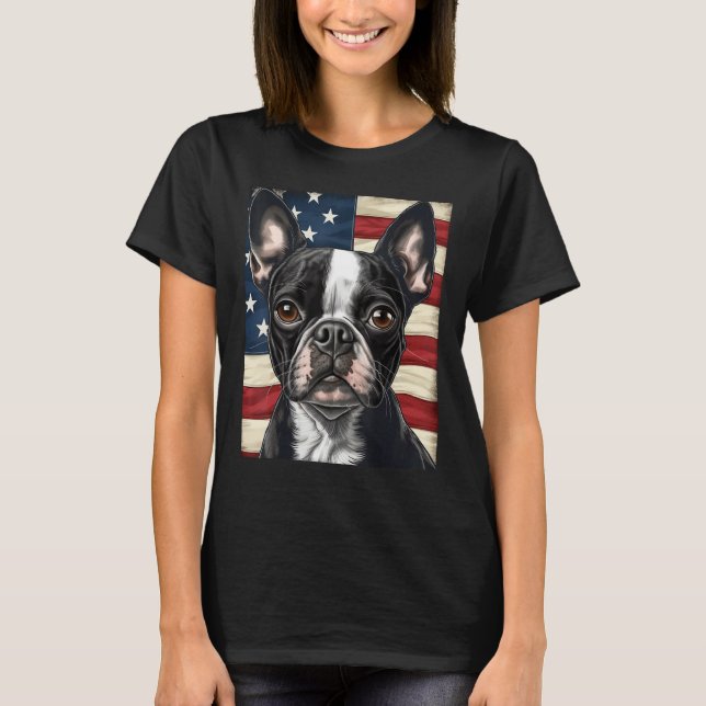 Camiseta Boston Terrier Dog American Flag 4th of July Patri (Anverso)