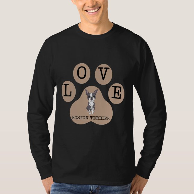 Camiseta Boston Terrier Dog And Love Rótulo En Latte Brown  (Anverso)