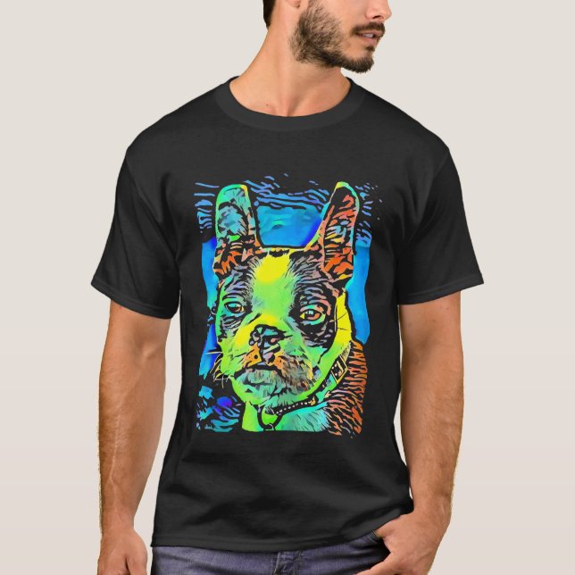 Camiseta Boston Terrier Dog Face Puppy Pop Art (Anverso)