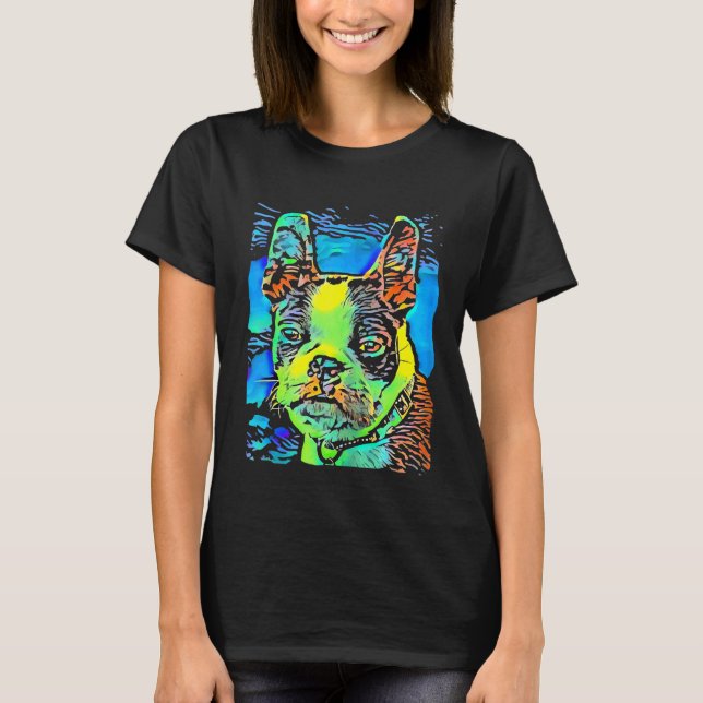 Camiseta Boston Terrier Dog Face Puppy Pop Art (Anverso)