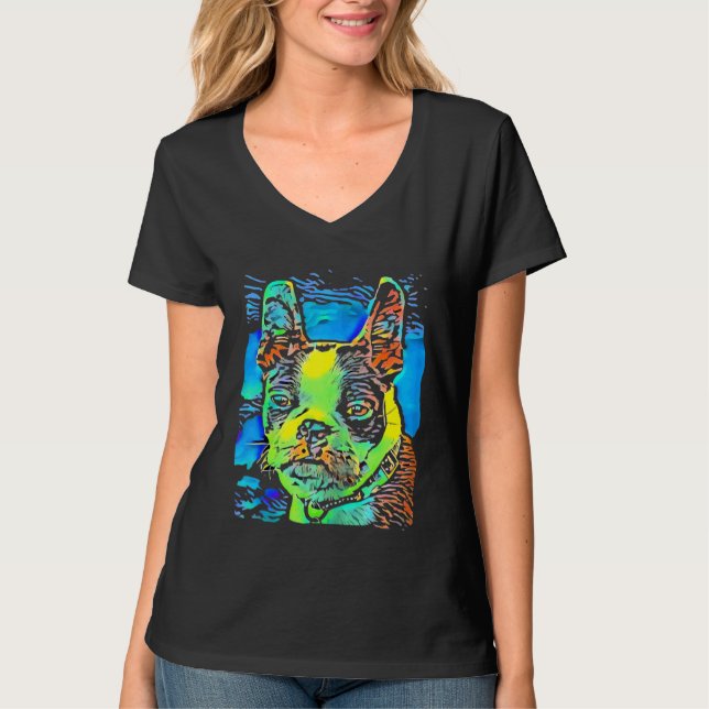 Camiseta Boston Terrier Dog Face Puppy Pop Art (Anverso)