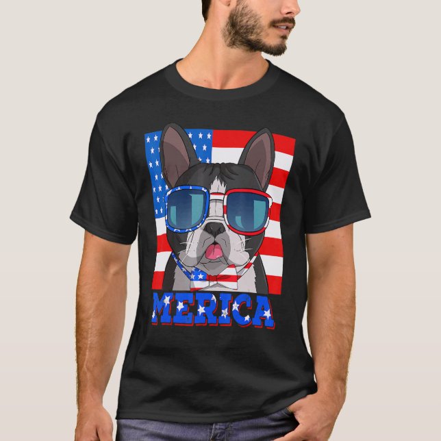 Camiseta Boston Terrier Dog Merica 4 De Julio American Fla (Anverso)