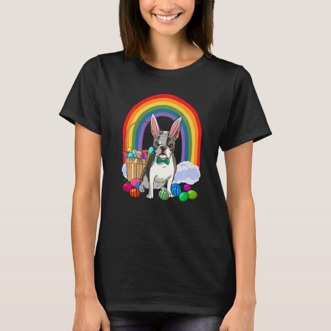 Camiseta Boston Terrier Dog Mom Easter Eggs Bunny Rabbit (Anverso)