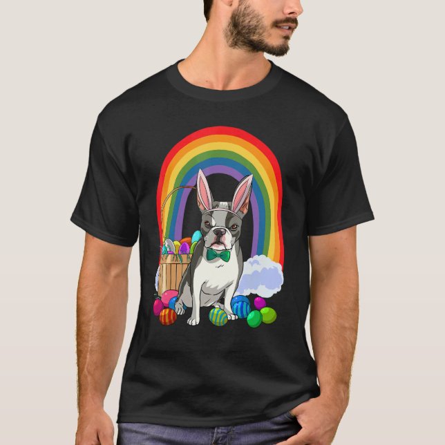 Camiseta Boston Terrier Dog Mom Easter Eggs Bunny Rabbit (Anverso)