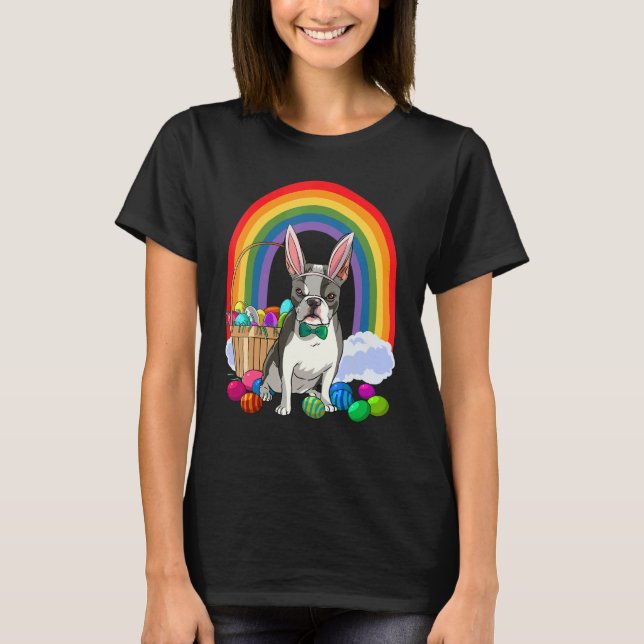 Camiseta Boston Terrier Dog Mom Easter Eggs Bunny Rabbit (Anverso)